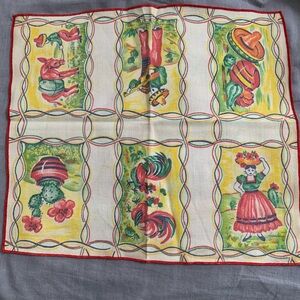 1950’s Mexican motif linen napkin set EUC